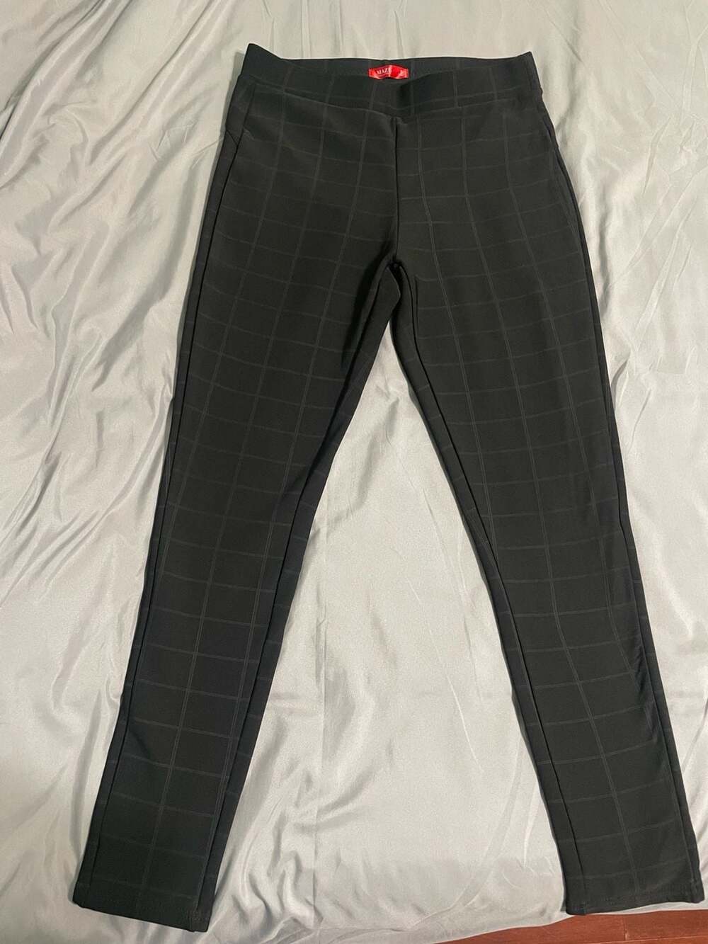 Black Checkered Plaid Pull-On Pants